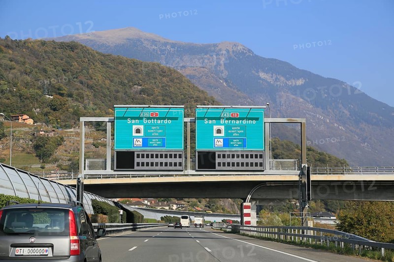 A2 E35 motorway near Bellinzona shortly in front of the junction to the Gotthard Pass or San Bernardino Pass A13 E43