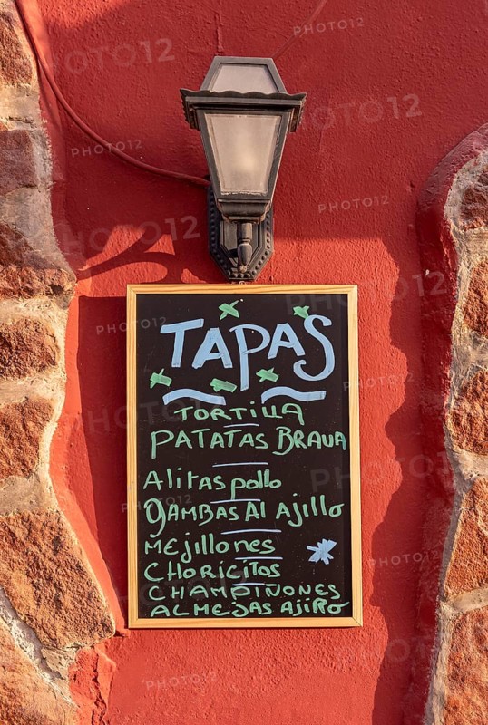 Tapas Menu on Chalkboard at Restaurant in Villajoyosa