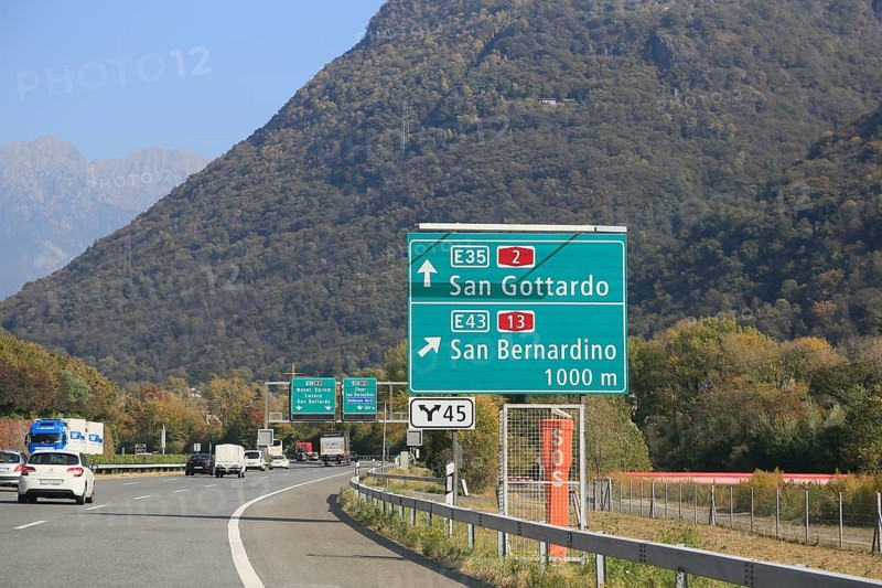 A2 E35 motorway near Bellinzona shortly in front of the junction to the Gotthard Pass or San Bernardino Pass A13 E43