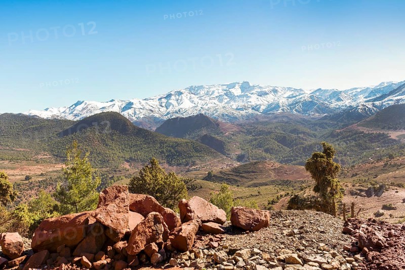 Beautiful Ourika valley with High Atlas Mountains in the background