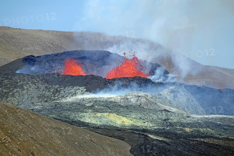 Active volcano with lava fountains