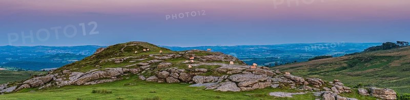 Sunset over fields in Haytor Rocks