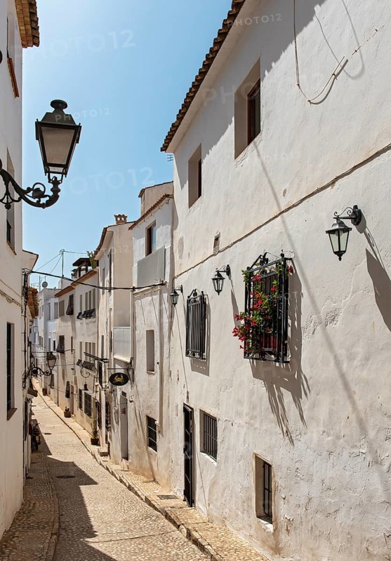 Narrow streets with white houses in Altea Old Town