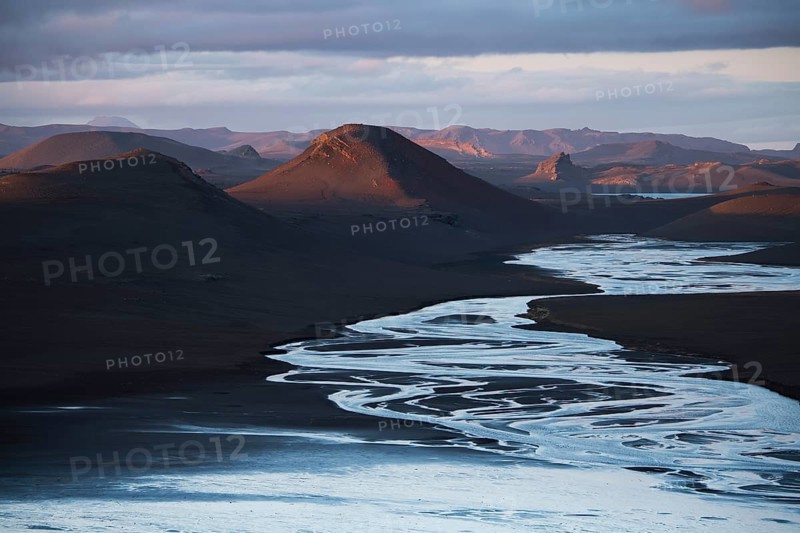 Mountains and river Tungnaa in the evening light