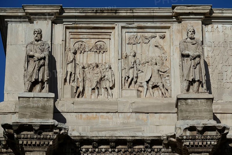 Dacian statues and Aurelian relief panels at the triumphal arch Arco di Costantino Arch of Constantine