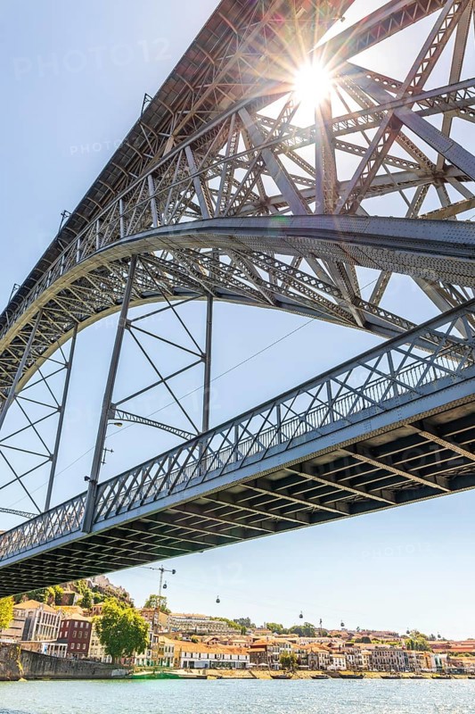 Beautiful iron Dom Luis I bridge over Douro river in Porto