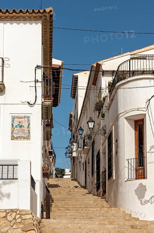 Narrow streets with white houses in Altea Old Town