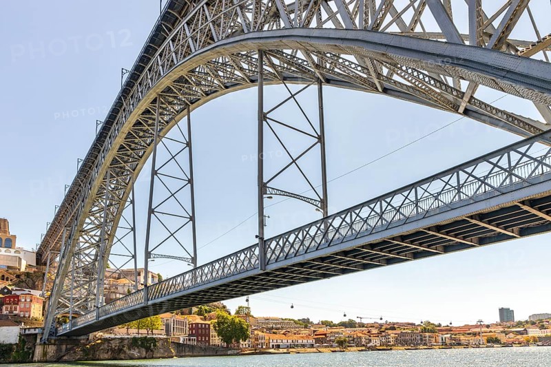 Beautiful iron Dom Luis I bridge over Douro river in Porto