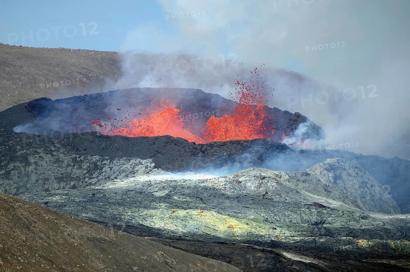 Active volcano with lava fountains