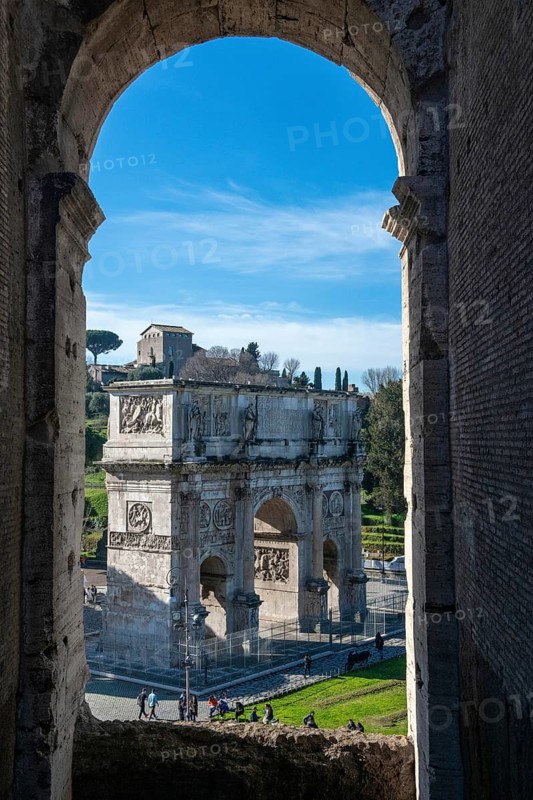 View from round arch of Colosseum to Arch of Constantine