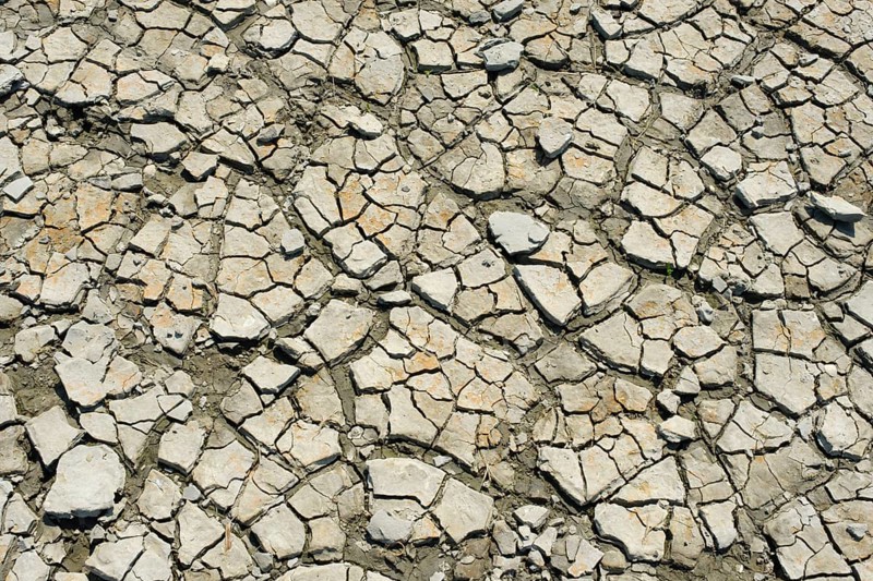 Cracks in the dry soil in the mudflats