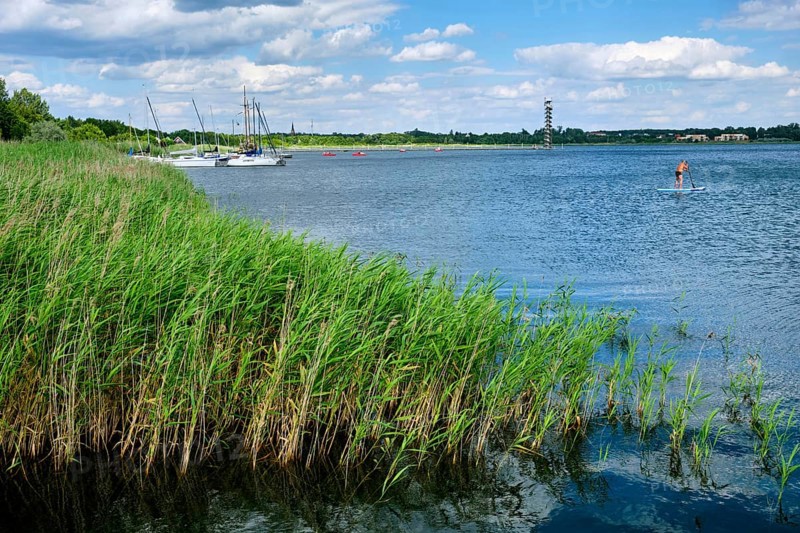 Large Goitzsche Lake with water level tower