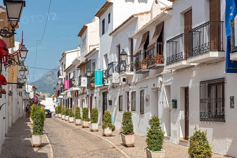 Narrow streets with white houses in Altea Old Town