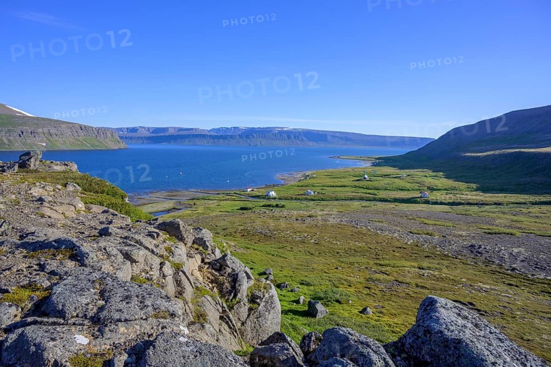 View of Hesteyrarfjoerour with the village of Heysteri