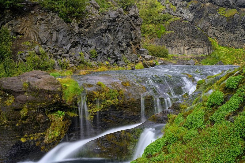 Waterfalls in the green oasis of Gjain