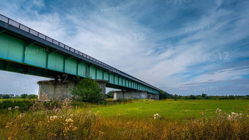 View from the bottom of the 'Knybawski Bridge' over the Vistula River. Tczew
