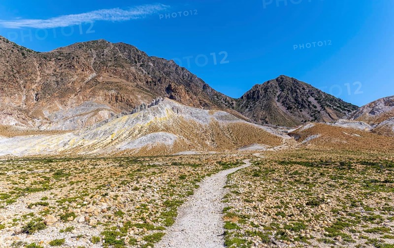 Hiking trail with view of caldera and volcanic crater
