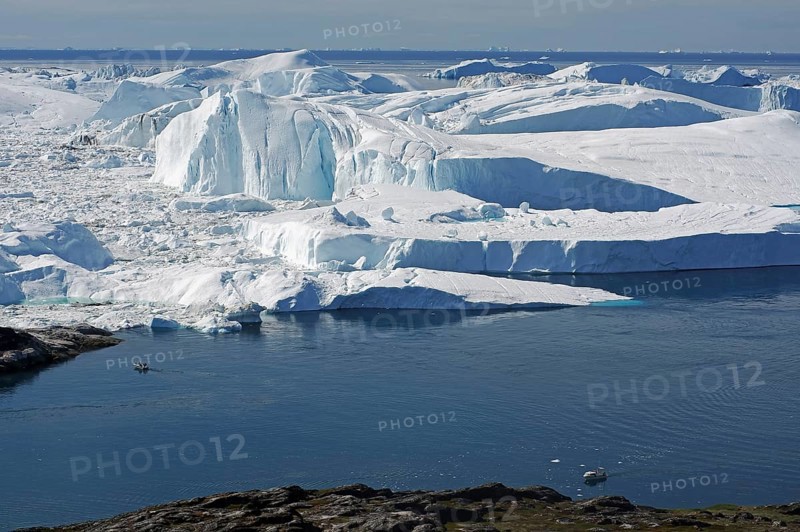 View over the ice fjord with icebergs