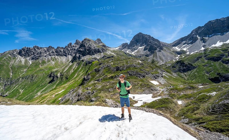Hiker in snowfield