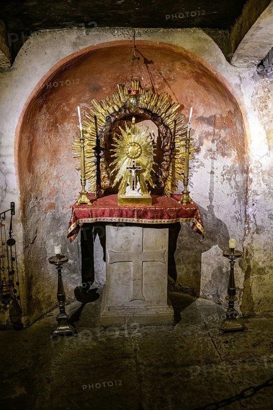 Altar in Crypta of Pope Adrian I in ancient cellar of Church of Santa Maria in Cosmedin