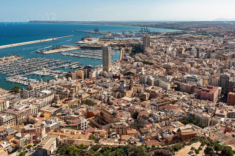 View of Alicante old town from Santa Barbara Castle on Mount Benacantil