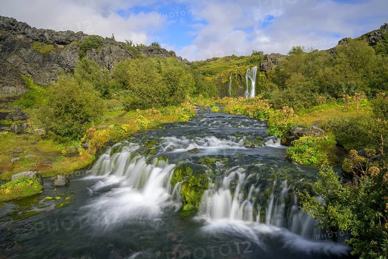 Waterfalls in the green oasis of Gjain