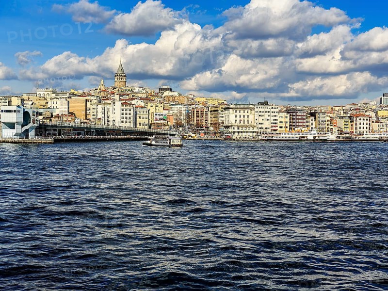View across the Bosphorus to the Karakoey district with Galata Bridge and Galata Tower