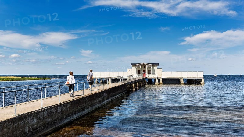 White cold bathhouse by the Baltic Sea