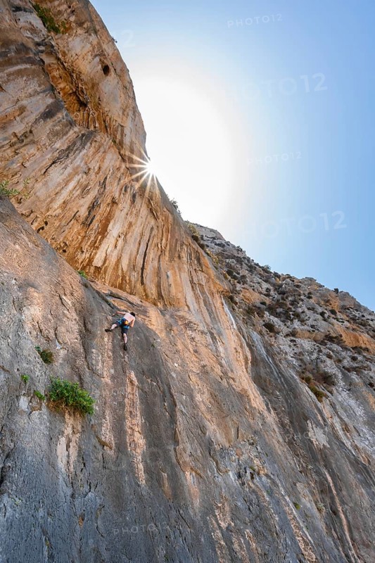 Climbing on a rock face