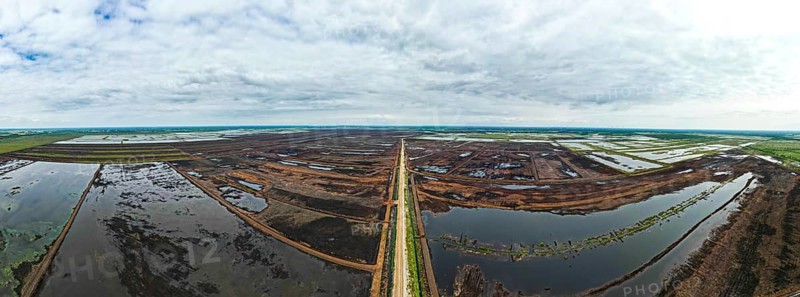 Peat cutting panorama aerial photo