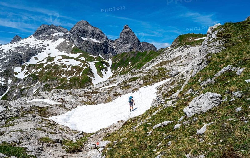Hiker in a snow field