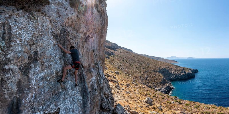 Climbing on a rock face