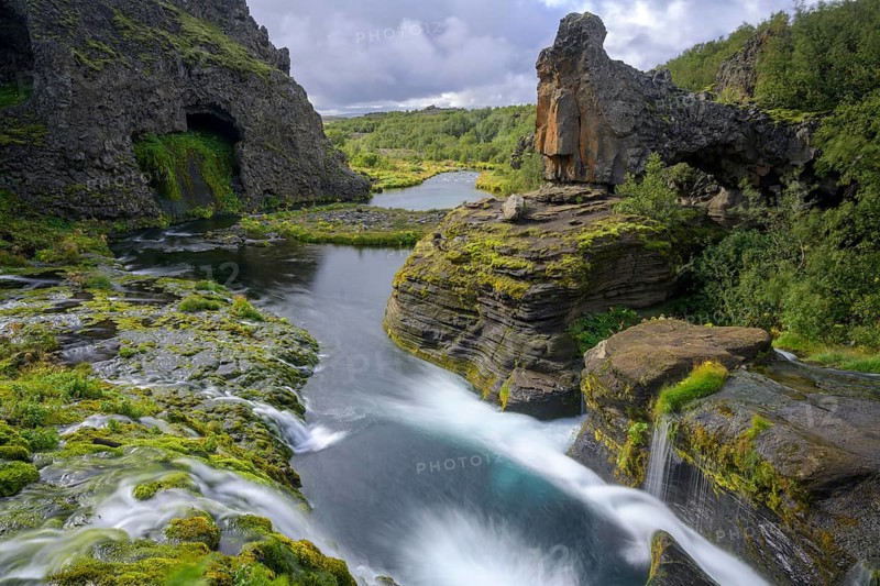 Waterfalls in the green oasis of Gjain