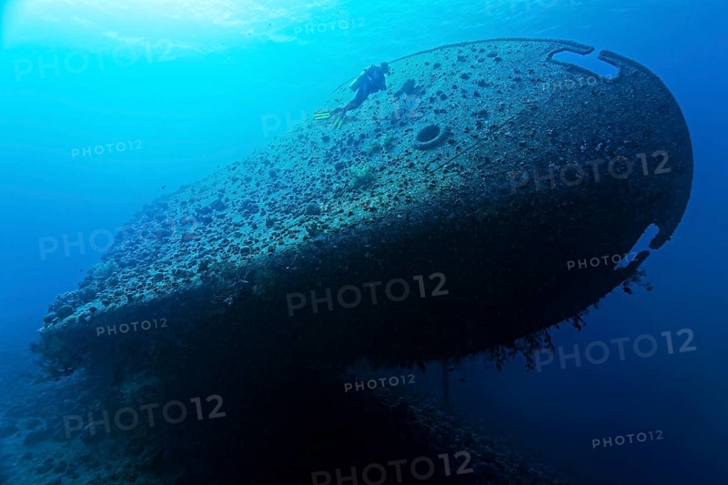 Diver at the bow of the Cedar Pride