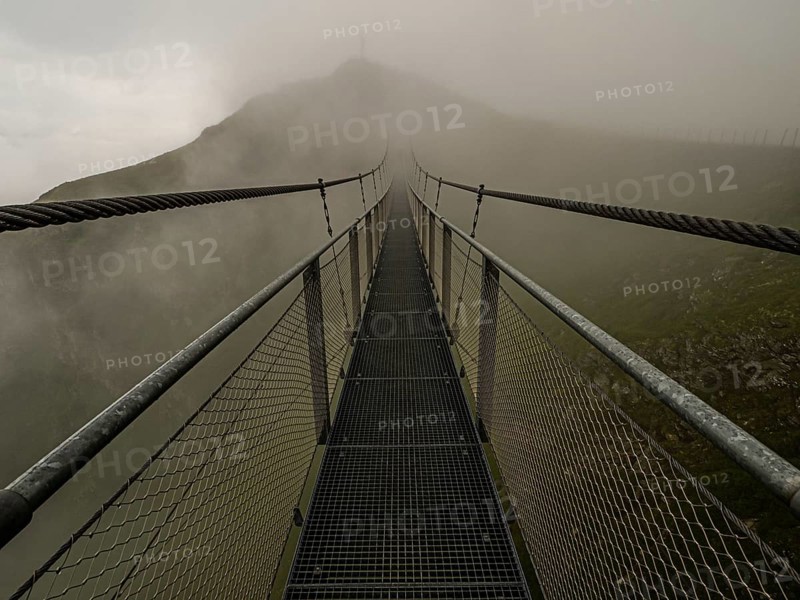 Suspension bridge in the fog