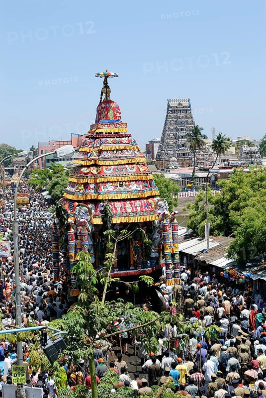 Temple chariot procession during Kapaleeshvara temple festival in Mylapore