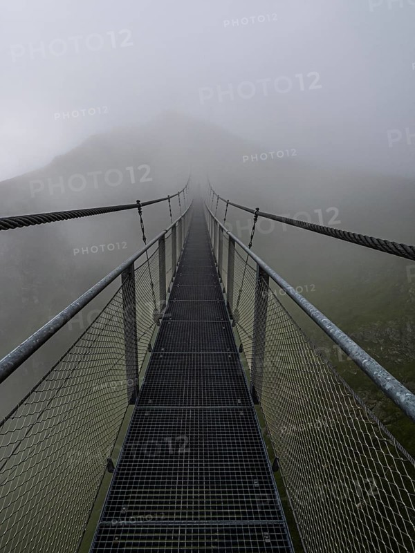 Suspension bridge in the fog