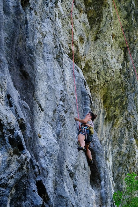 Climbing on a rock wall