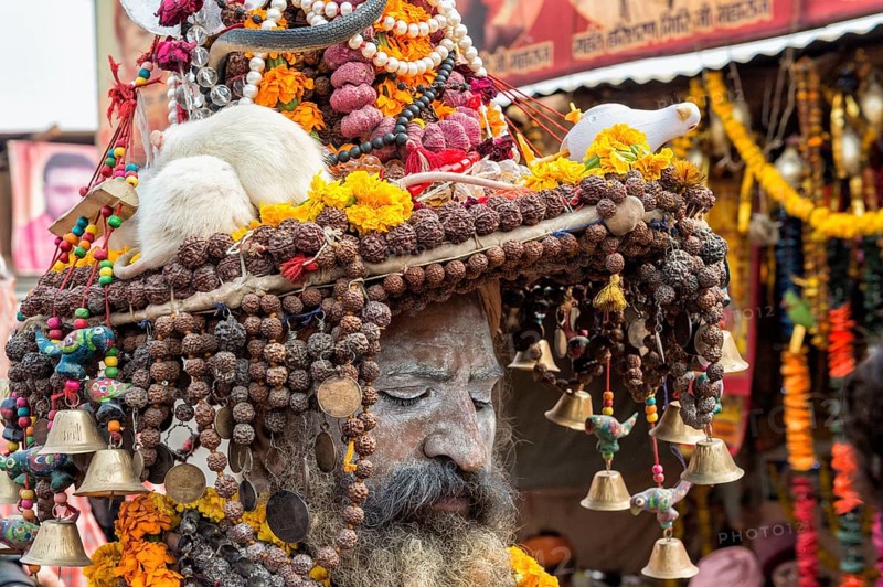 Sadhu covered with white ashes