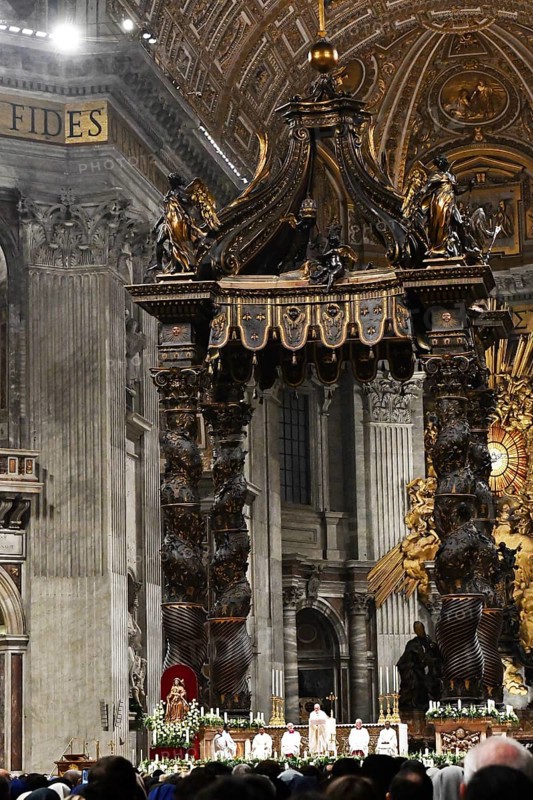 Pope preaches to faithful Christians during Saint Mass in St. Peter's Basilica