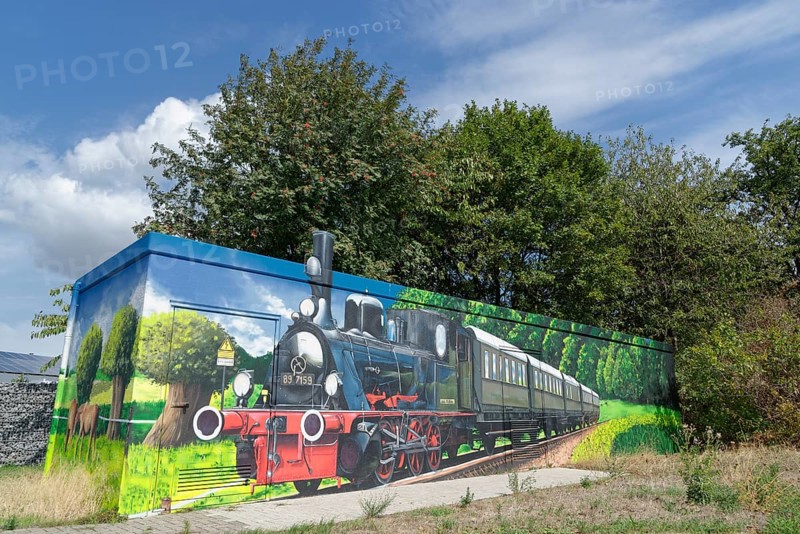 Circuit breaker panel painted with an old train