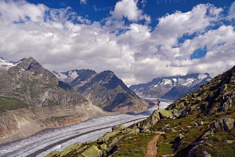 Hiking along the Great Aletsch Glacier