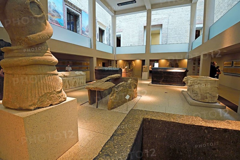 Statues and Sarcophagi in the Egyptian Courtyard