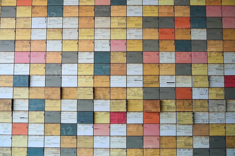 Wall with index cards of Nazi persecutees