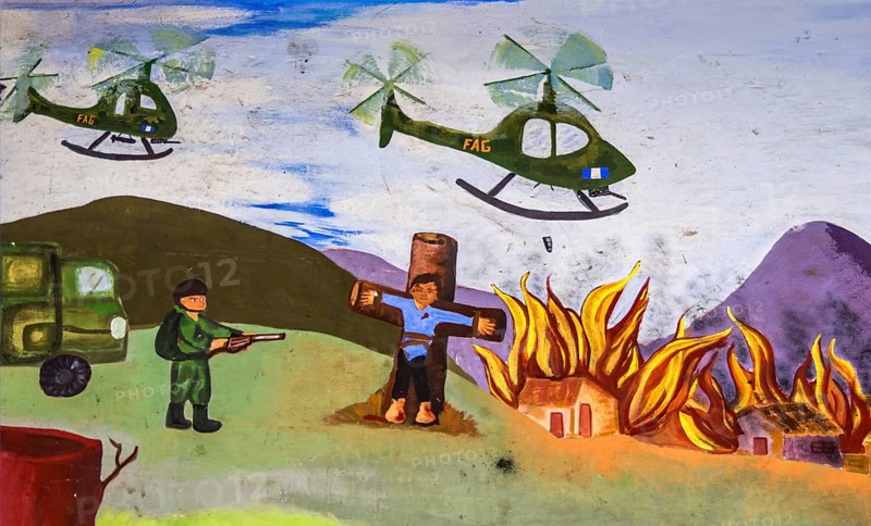 Mural about the atrocities in the Guatemalan civil war as well as the hope for a non-violent future