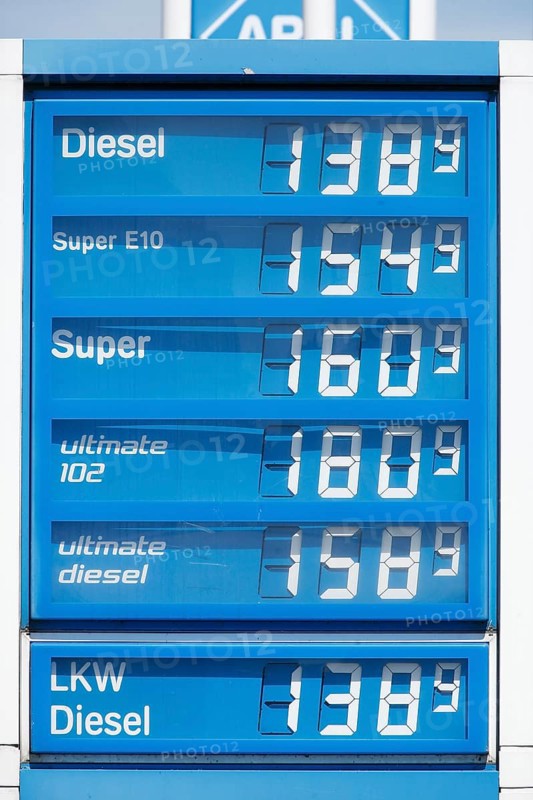 Price board at an Aral petrol station