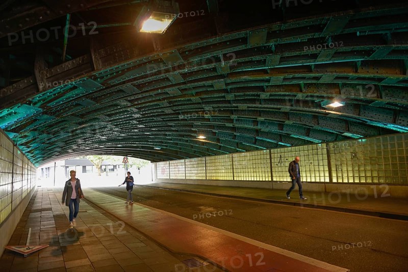 Illuminated railway subway