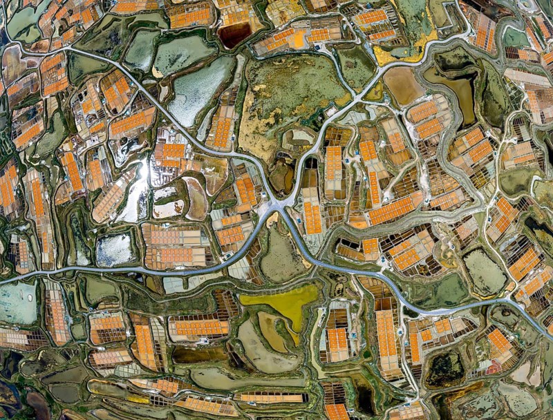 Part of a spherical panorama of an aerial view of the salt marshes