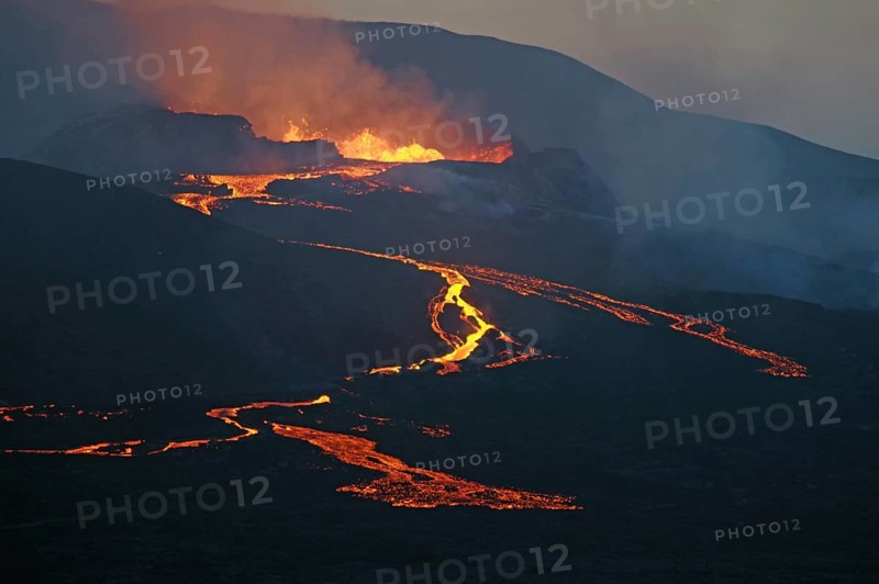 Active volcano with lava flows