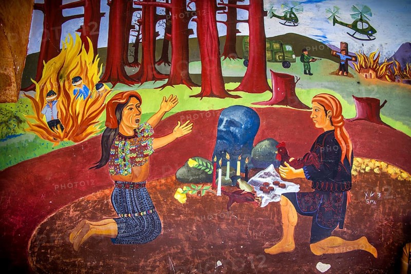 Mural about the atrocities in the Guatemalan civil war as well as the hope for a non-violent future